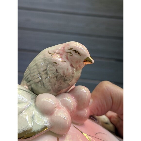 Ucagco Ceramics Japan Antq Vtg Pink Gray Gold Bird Trinket Vanity Cig Box MCM - Picture 4 of 14